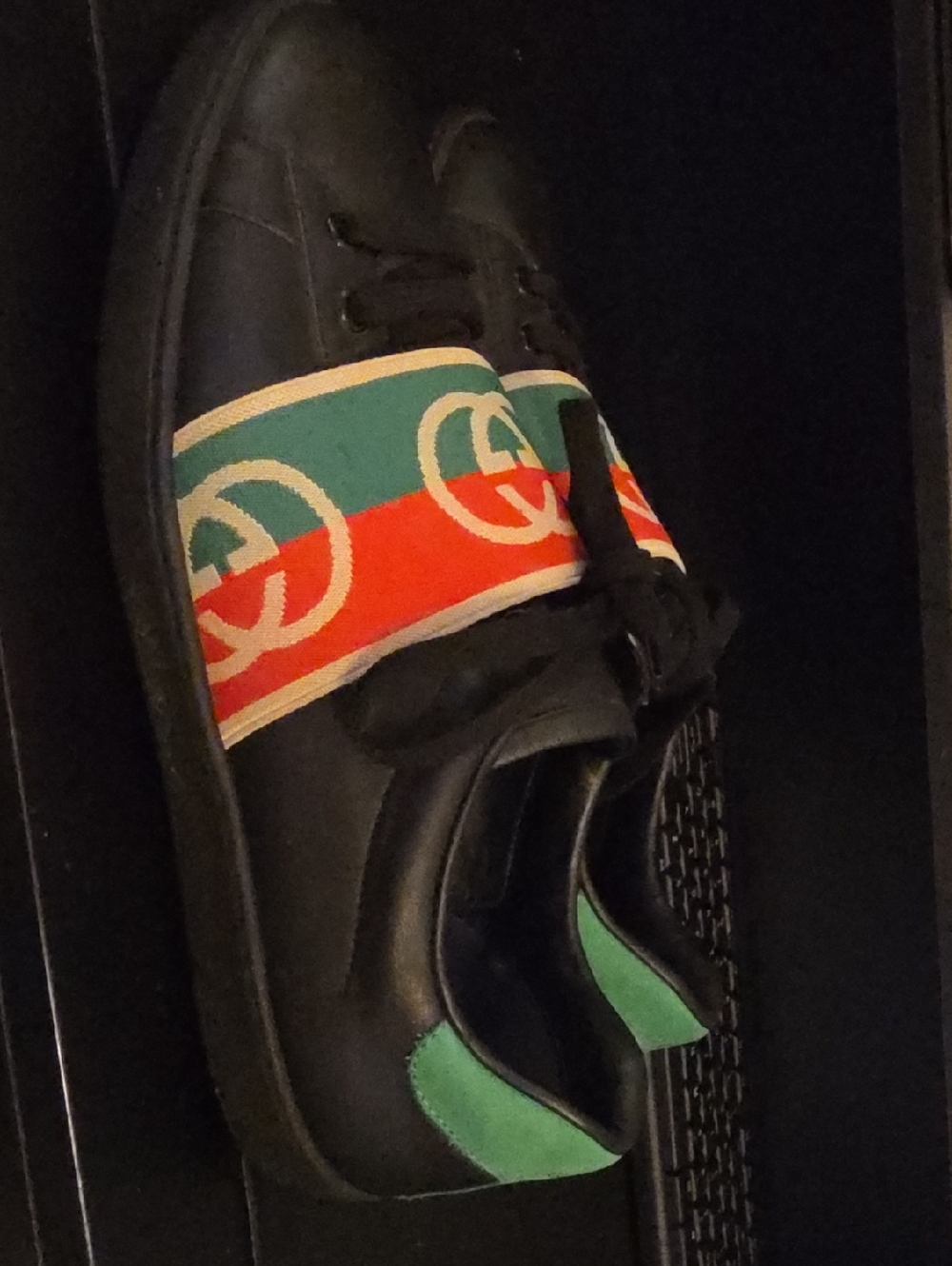 Gucci Black Leather Sneakers with Green and Red Signature Stripe